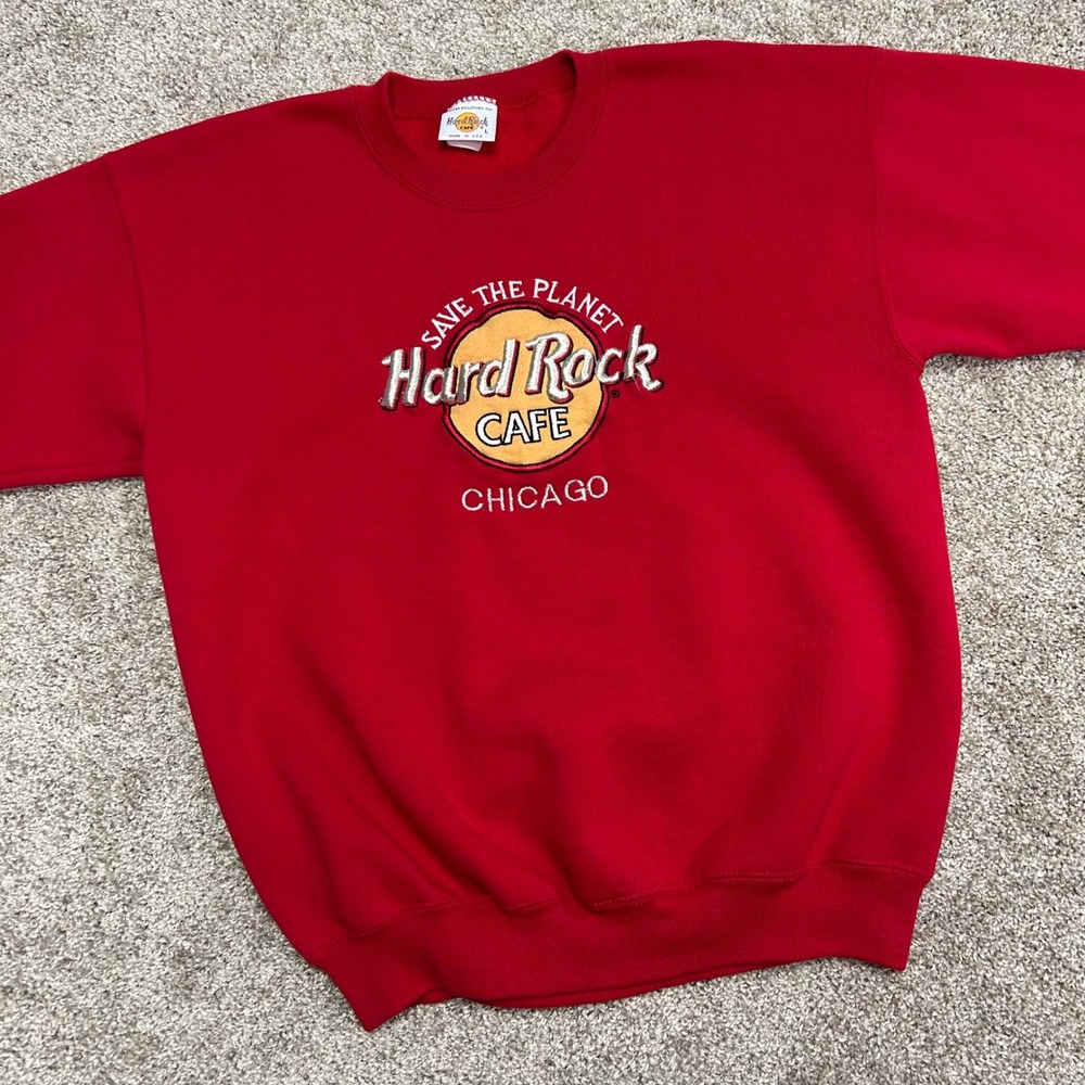 Vintage Hard‎ Rock Chicago Embroidered Sweatshirt Men Size Large Made In USA